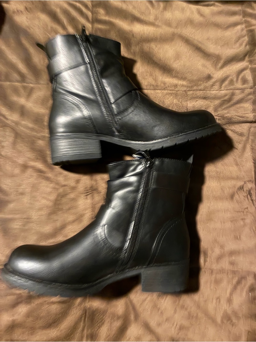 Dune brand,Black Moto Ankle Boots with Buckle and Side Zip, size 8.5, nwot - Picture 3 of 11